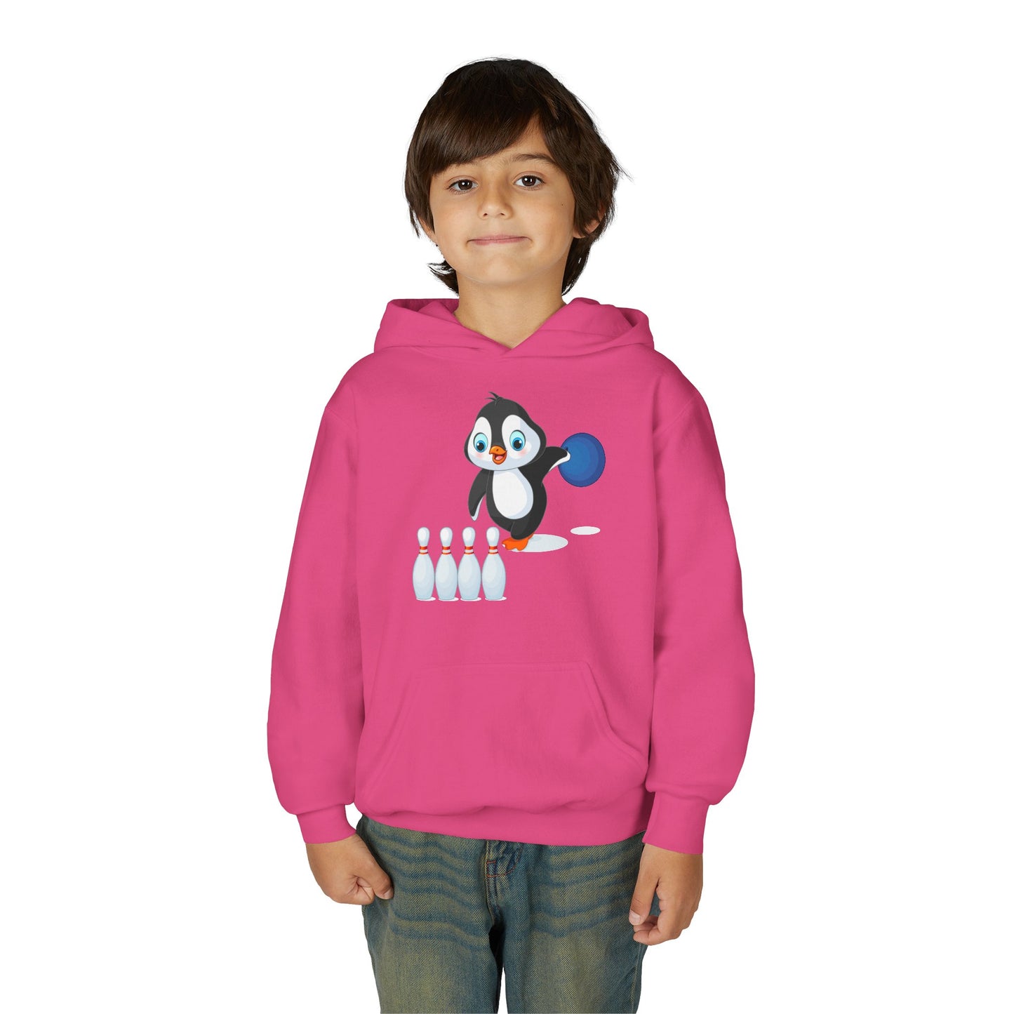 Youth Heavy Blend Hooded Sweatshirt - Adorable Penguin Bowling