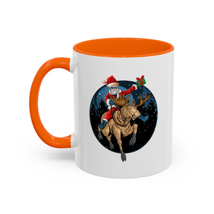 Accent Coffee Mug - Super kiddo riding a reindeer - [[{"value":"Wonderwear Kid"}]]