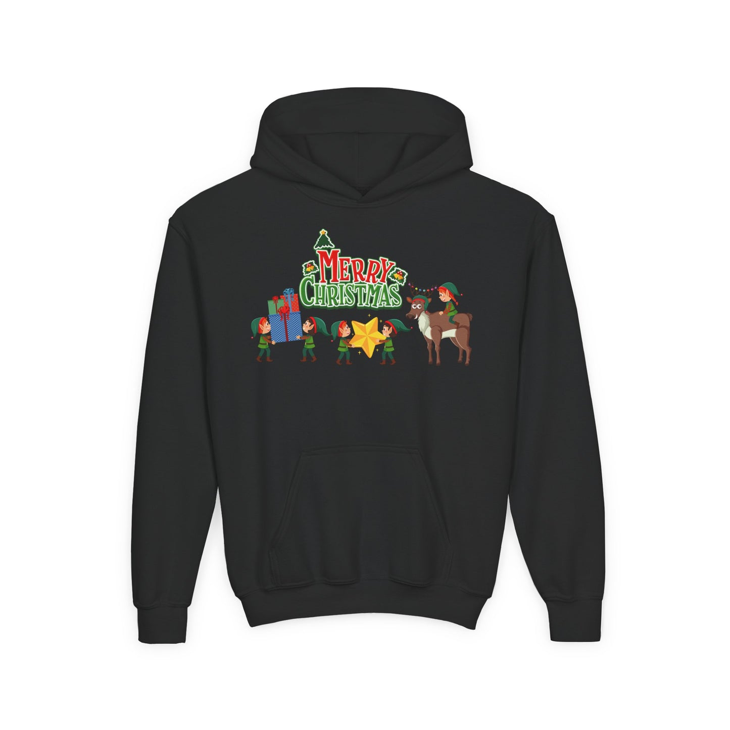 Youth Heavy Blend Hooded Sweatshirt - Merry christmas and reindeer