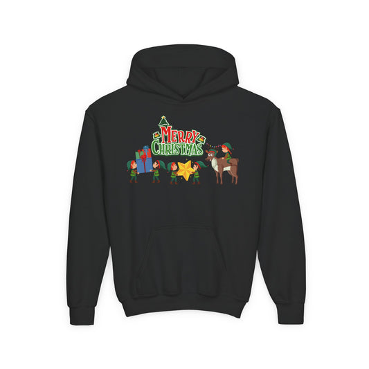 Youth Heavy Blend Hooded Sweatshirt - Merry christmas and reindeer - [[{"value":"Wonderwear Kid"}]]