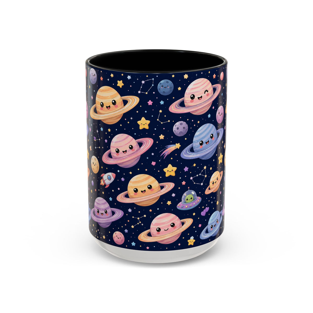 Accent Coffee Mug  (11/15 oz) - Kawaii Saturns in a Starry Space