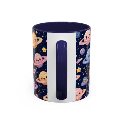 Accent Coffee Mug  (11/15 oz) - Kawaii Saturns in a Starry Space