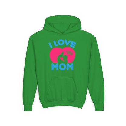 Youth Heavy Blend Hooded Sweatshirt -  i love my mom logo Printify