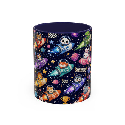 Accent Coffee Mug (11/15 oz) - Kawaii Cosmic Animal Rocket Race