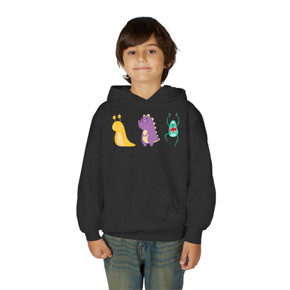 Youth Heavy Blend Hooded Sweatshirt - Colorful monsters Printify