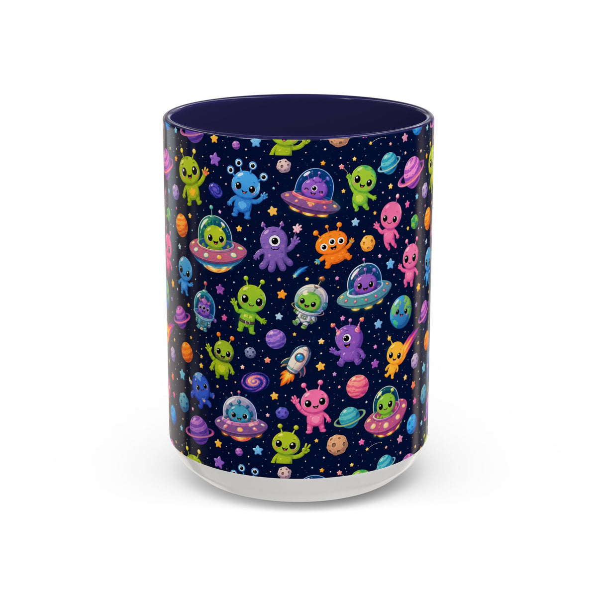 Accent Coffee Mug  (11/15 oz) - Cheerful Cartoon Alien Space