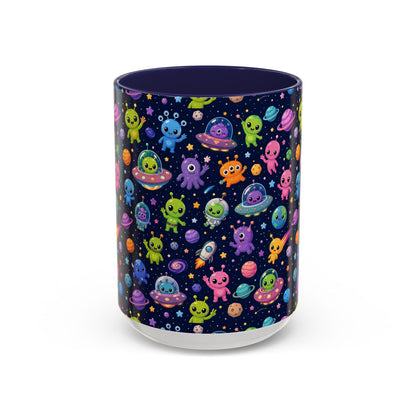 Accent Coffee Mug  (11/15 oz) - Cheerful Cartoon Alien Space