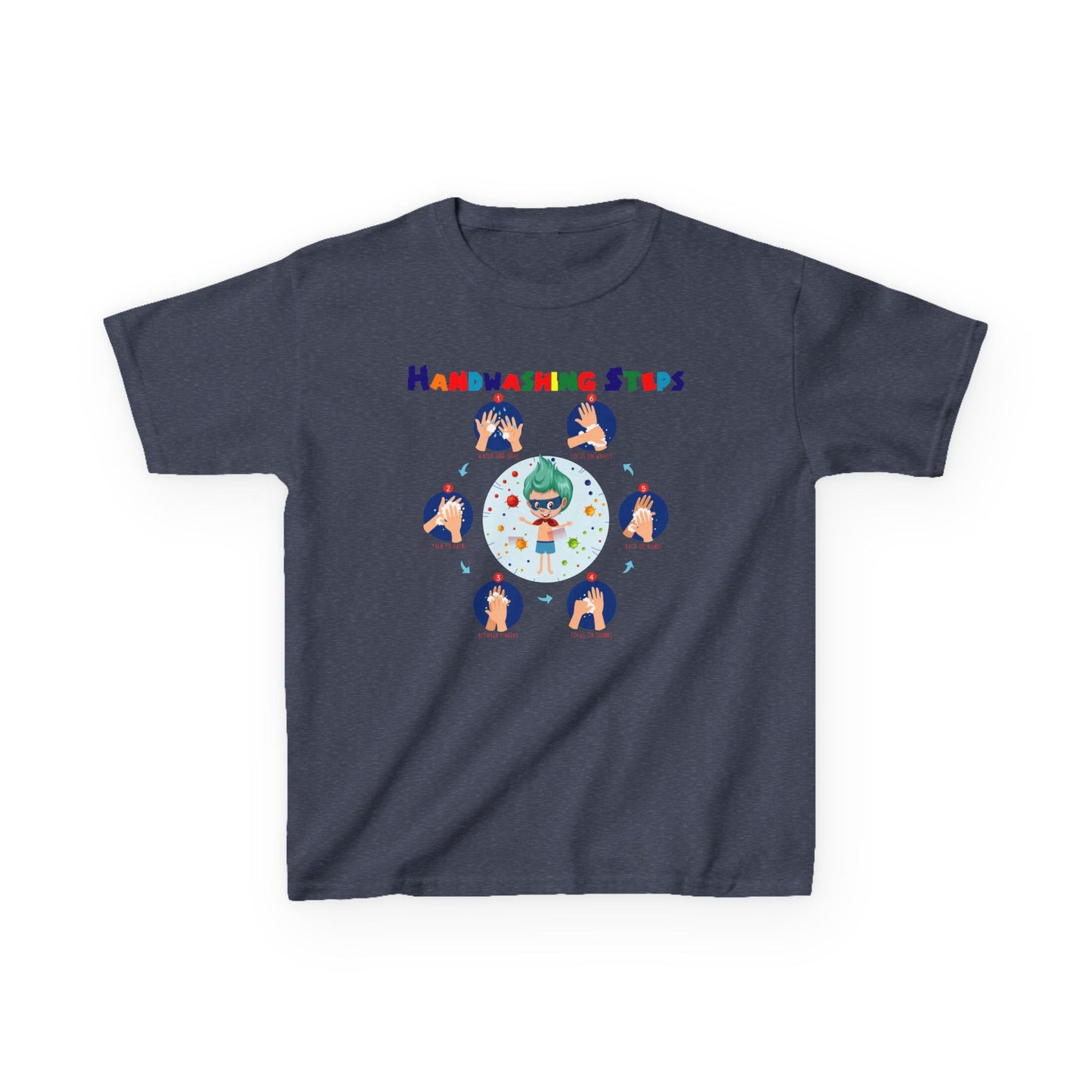 Kids Heavy Cotton™ Tee - Super kiddo how to wash hand properly - [[{"value":"Wonderwear Kid"}]]
