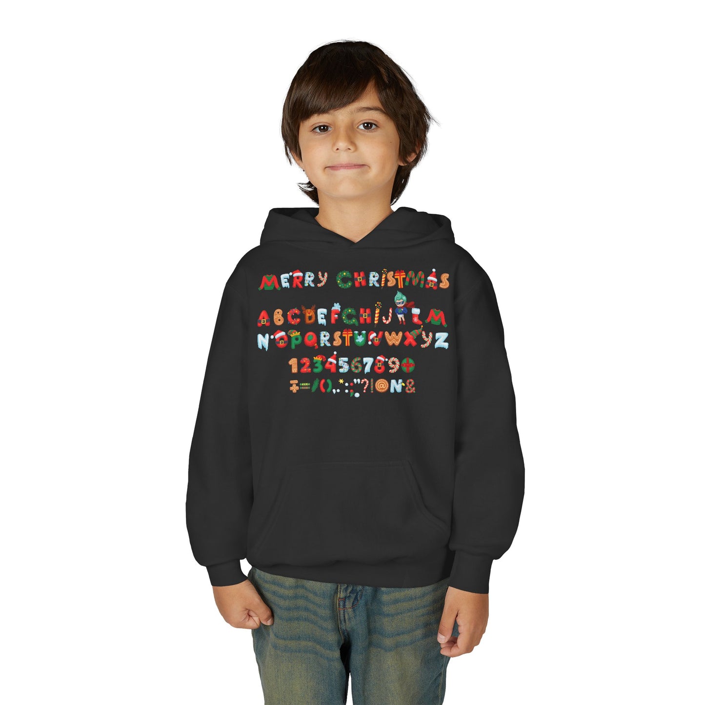 Youth Heavy Blend Hooded Sweatshirt - Christmas alphabet