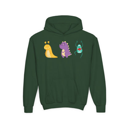 Youth Heavy Blend Hooded Sweatshirt - Colorful monsters Printify