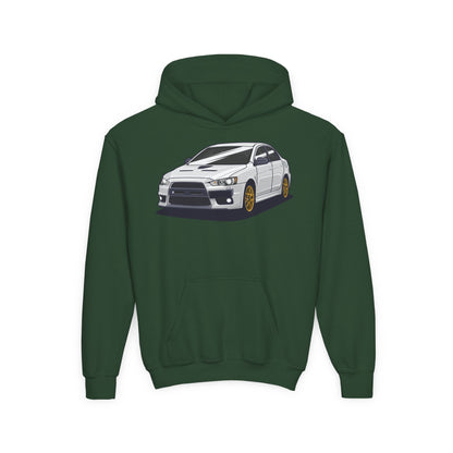 Youth Heavy Blend Hooded Sweatshirt - White car Printify