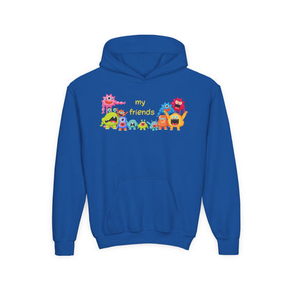 Youth Heavy Blend Hooded Sweatshirt - Colorful Monster Friends Printify