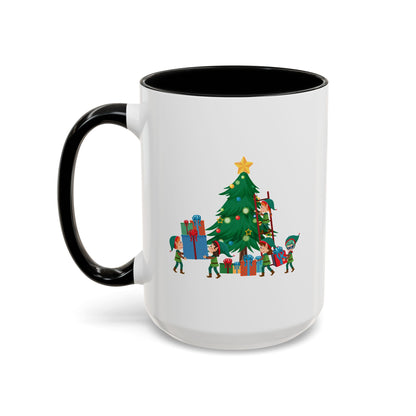 Accent Coffee Mug - Super kiddo putting gifts on christmas tree - [[{"value":"Wonderwear Kid"}]]