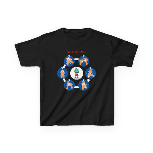 Kids Heavy Cotton™ Tee - Super kiddo teaching how to wash hands - [[{"value":"Wonderwear Kid"}]]