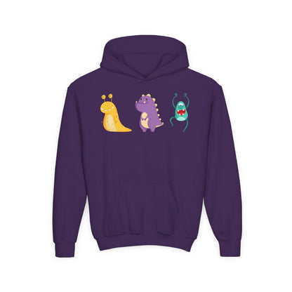 Youth Heavy Blend Hooded Sweatshirt - Colorful monsters Printify