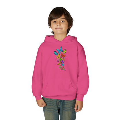 Youth Heavy Blend Hooded Sweatshirt - Group of colorful butterflies Printify