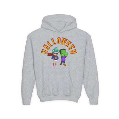 Youth Heavy Blend Hooded Sweatshirt - Holloween with super kiddo Printify