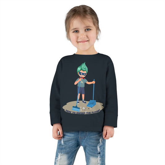 Toddler Long Sleeve Tee - Super kiddo sweeping floor - [[{"value":"Wonderwear Kid"}]]
