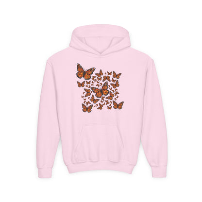 Youth Heavy Blend Hooded Sweatshirt -  Monarch butterflies Printify