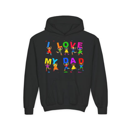 Youth Heavy Blend Hooded Sweatshirt - Kids showing i love my Dad Printify