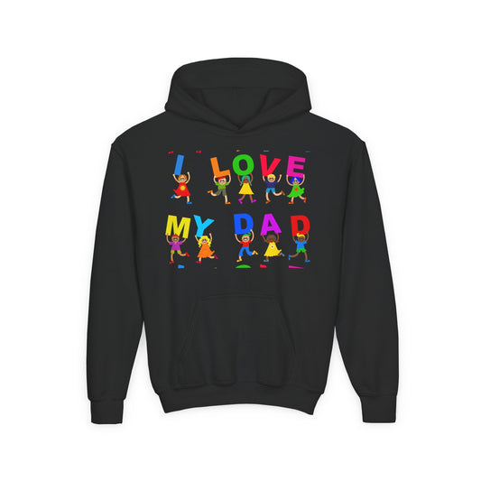 Youth Heavy Blend Hooded Sweatshirt - Kids showing i love my Dad Printify