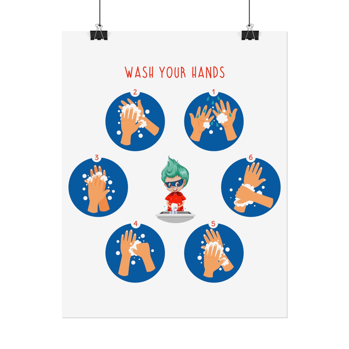 Rolled Posters - Super kiddo teaching how to wash hands - [[{"value":"Wonderwear Kid"}]]
