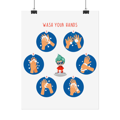 Rolled Posters - Super kiddo teaching how to wash hands - [[{"value":"Wonderwear Kid"}]]