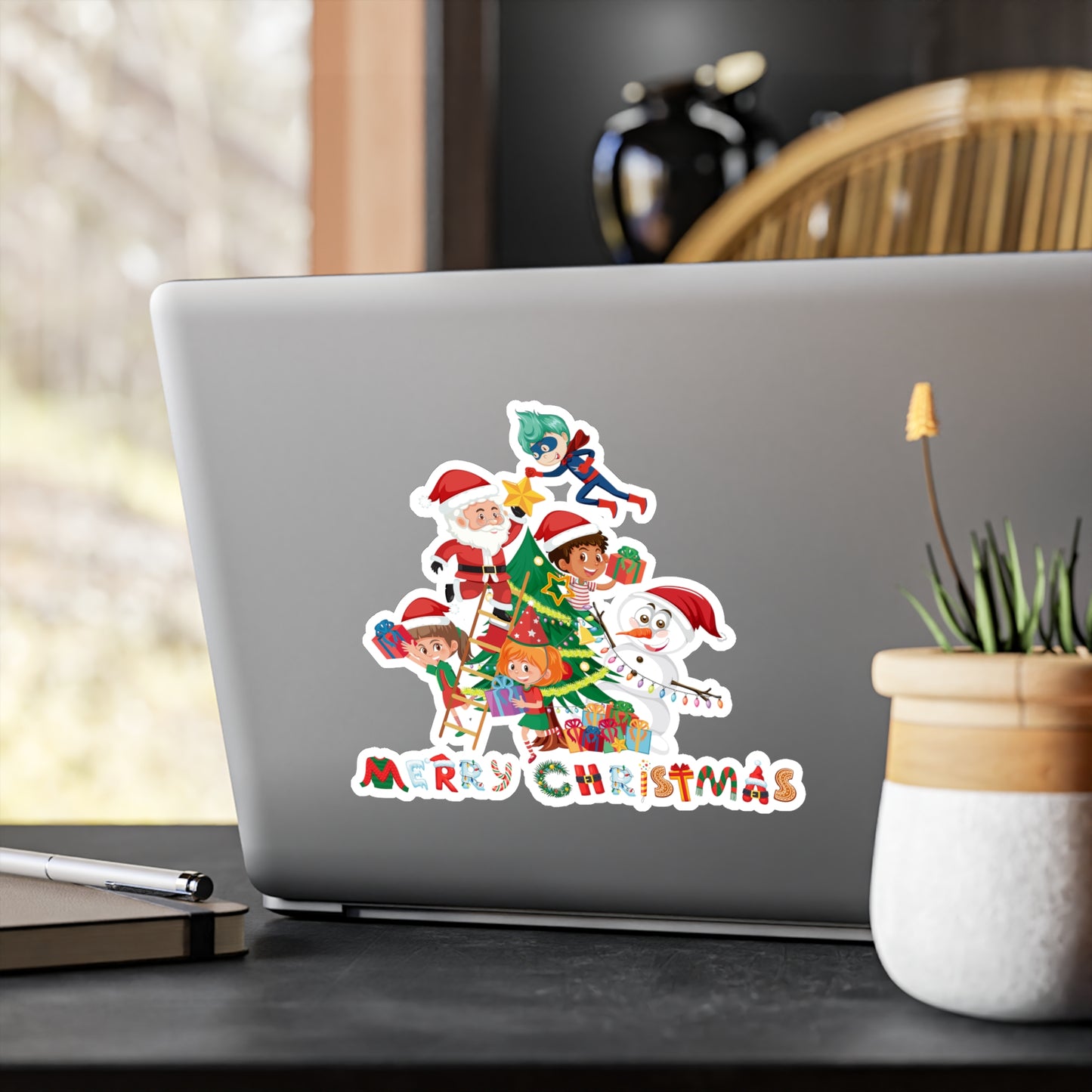 Christmas Kiss-Cut Vinyl Decals – Super kiddo making christmas tree with text - [[{"value":"Wonderwear Kid"}]]