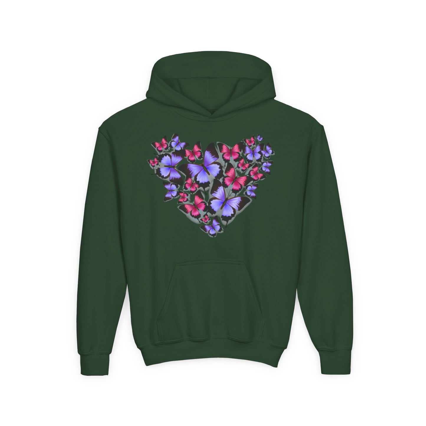 Youth Heavy Blend Hooded Sweatshirt -  Heart shape monarch butterfly