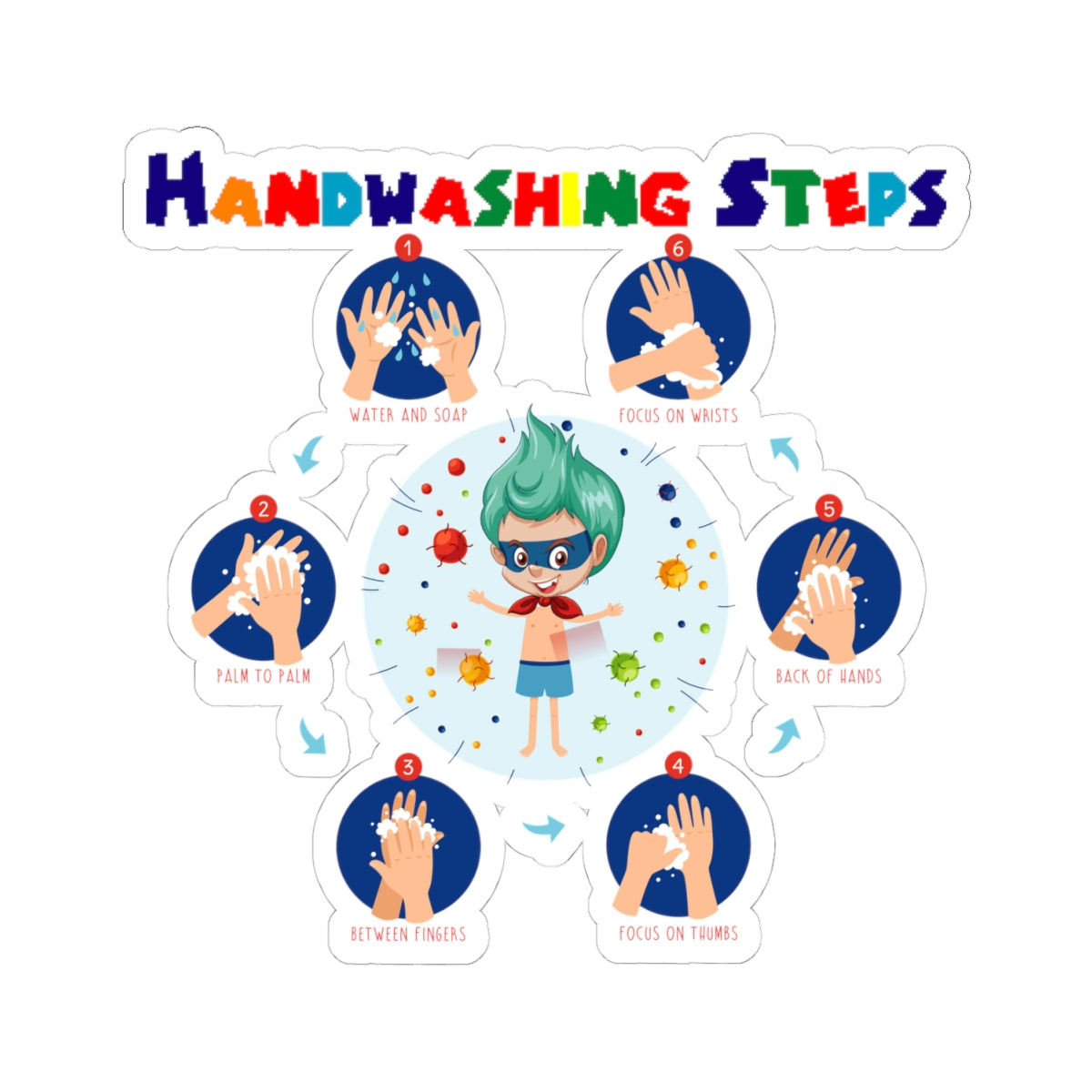 Kiss-Cut Stickers - Super kiddo how to wash hand properly - [[{"value":"Wonderwear Kid"}]]
