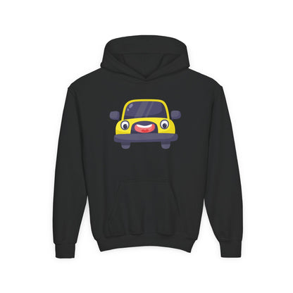 Kids Yellow Car Hoodie Printify