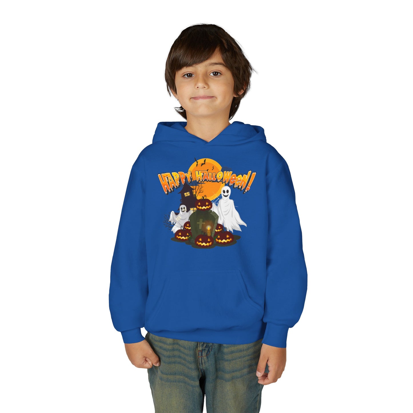 Youth Heavy Blend Hooded Sweatshirt - Happy holloween - cemetery