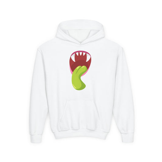Youth Heavy Blend Hooded Sweatshirt - Monster showing tongue