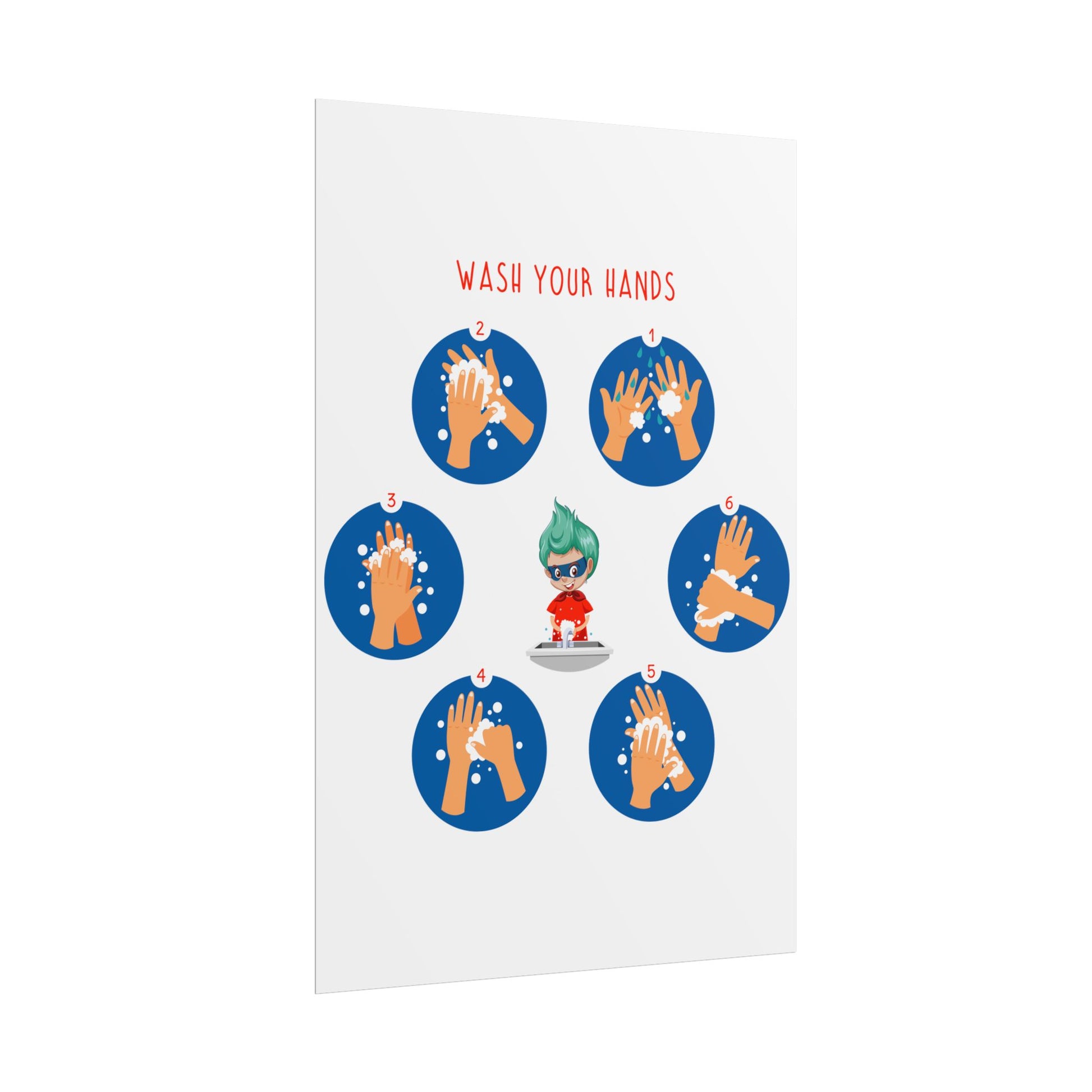 Rolled Posters - Super kiddo teaching how to wash hands - [[{"value":"Wonderwear Kid"}]]