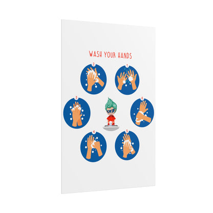 Rolled Posters - Super kiddo teaching how to wash hands - [[{"value":"Wonderwear Kid"}]]