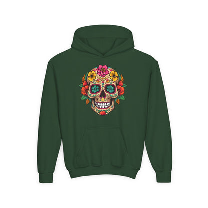 Youth Heavy Blend Hooded Sweatshirt - Colorful Skull Floral Printify