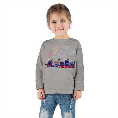 Toddler Long Sleeve Tee - Super kiddo with fireworks with text - [[{"value":"Wonderwear Kid"}]]