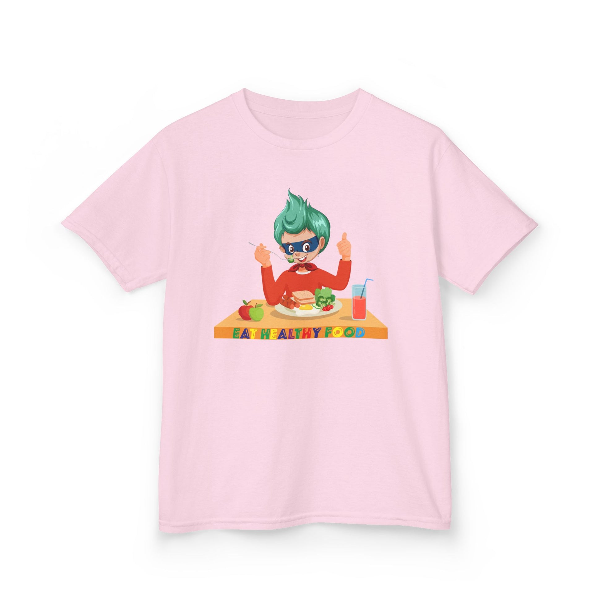 Kids Heavy Cotton™ Tee - Super kiddo eating healthy breafast - [[{"value":"Wonderwear Kid"}]]