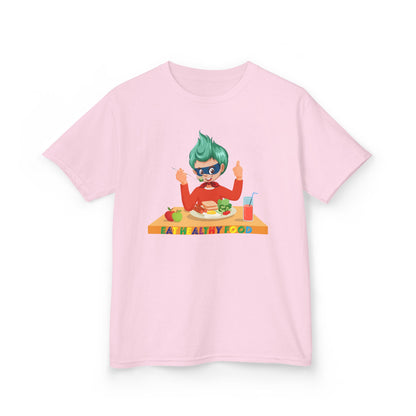 Kids Heavy Cotton™ Tee - Super kiddo eating healthy breafast - [[{"value":"Wonderwear Kid"}]]