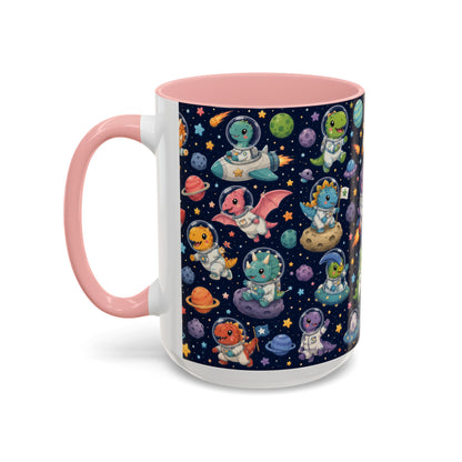 Accent Coffee Mug (11/15 oz) - Cute Dinosaur Astronaut Space