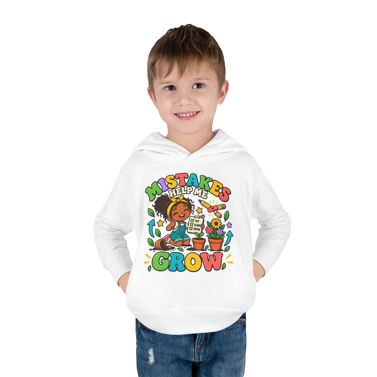 Toddler Hoodie — "Mistakes Help Me Grow" Cute Plant Pot Positive Growth Pullover