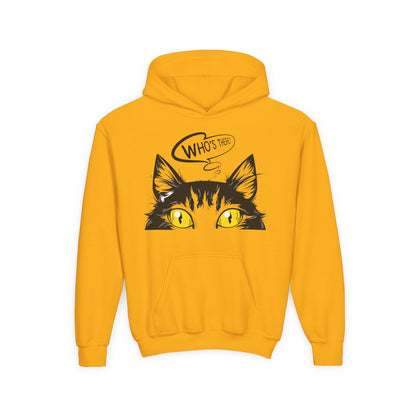 Youth Heavy Blend Hooded Sweatshirt -  Whos there cat Printify