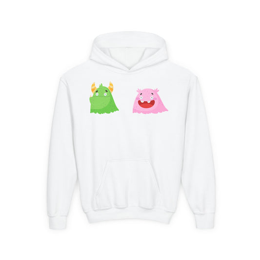 Youth Heavy Blend Hooded Sweatshirt - Green and pink monsters