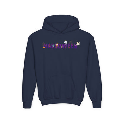 Youth Heavy Blend Hooded Sweatshirt - Holloween word Printify