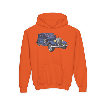 Youth Heavy Blend Hooded Sweatshirt -  vintage retro car Printify