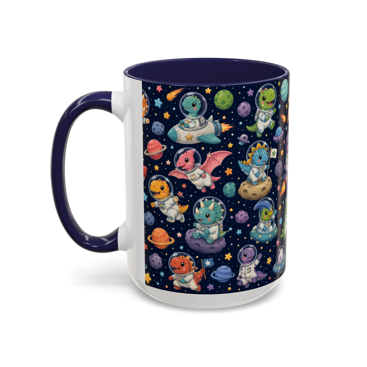 Accent Coffee Mug (11/15 oz) - Cute Dinosaur Astronaut Space