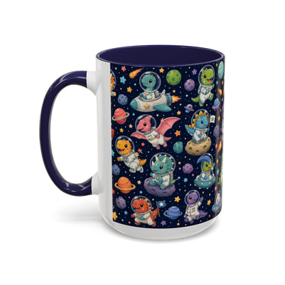 Accent Coffee Mug (11/15 oz) - Cute Dinosaur Astronaut Space