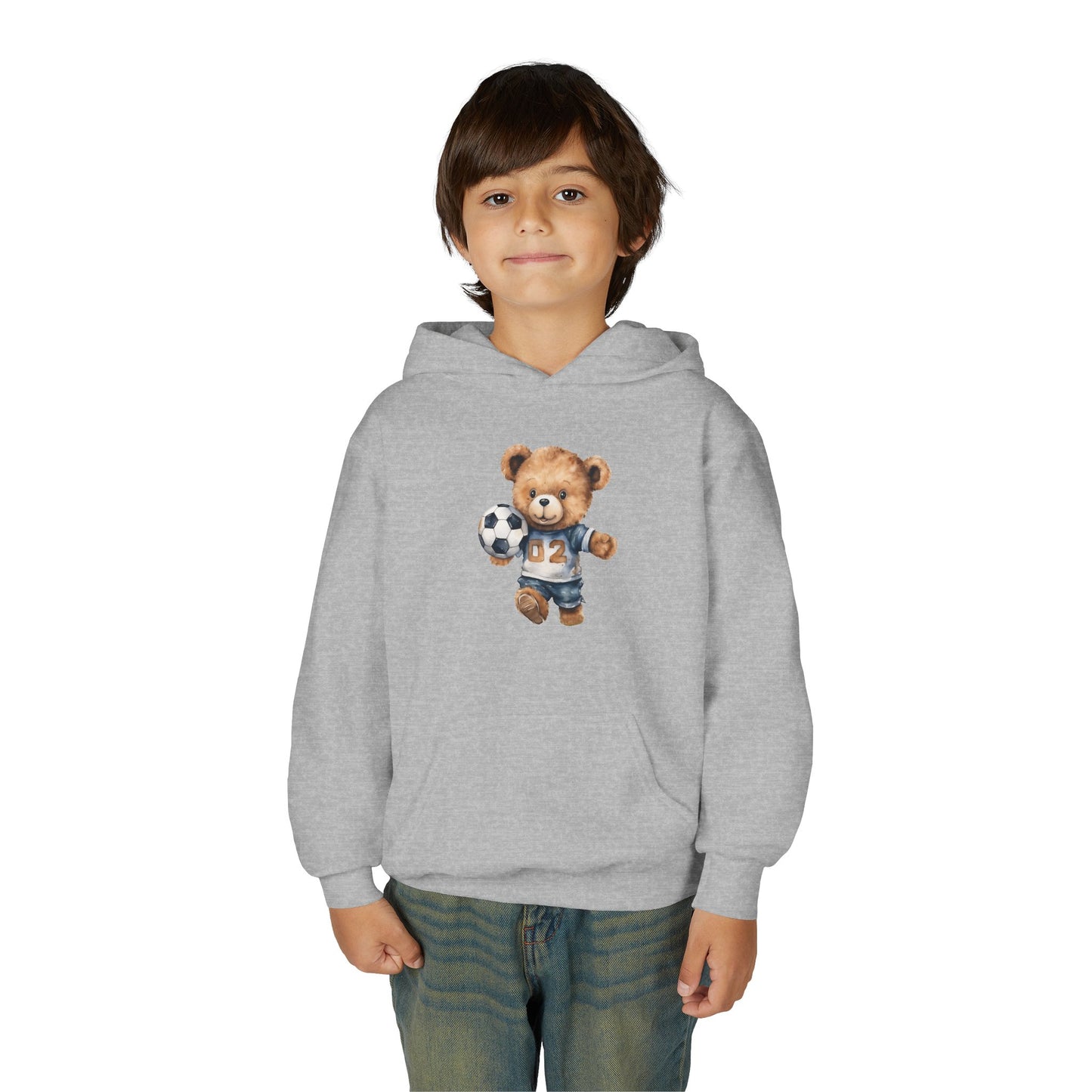 Youth Heavy Blend Hooded Sweatshirt - Adorable Soccer Bear