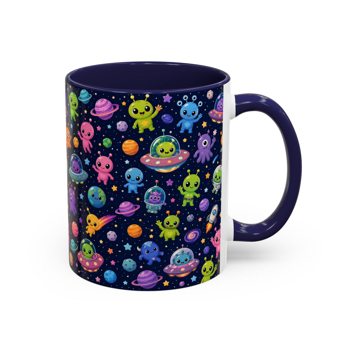 Accent Coffee Mug  (11/15 oz) - Cheerful Cartoon Alien Space