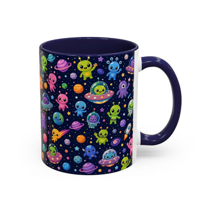Accent Coffee Mug  (11/15 oz) - Cheerful Cartoon Alien Space